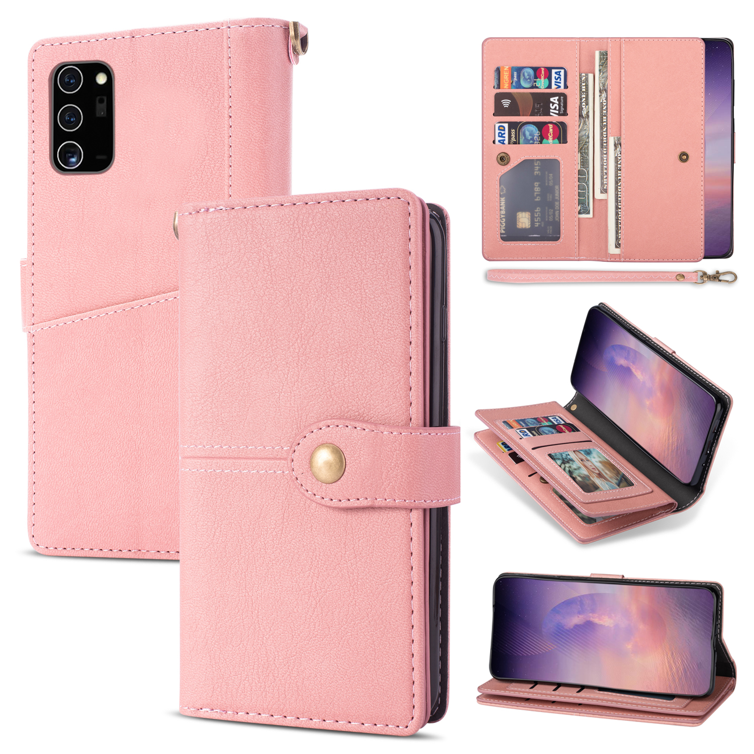 

Retro Leather Wallet Cover with Strap for Samsung Galaxy Note20 Ultra/Note20 Ultra 5G - Pink, Galaxy Note20 Ultra