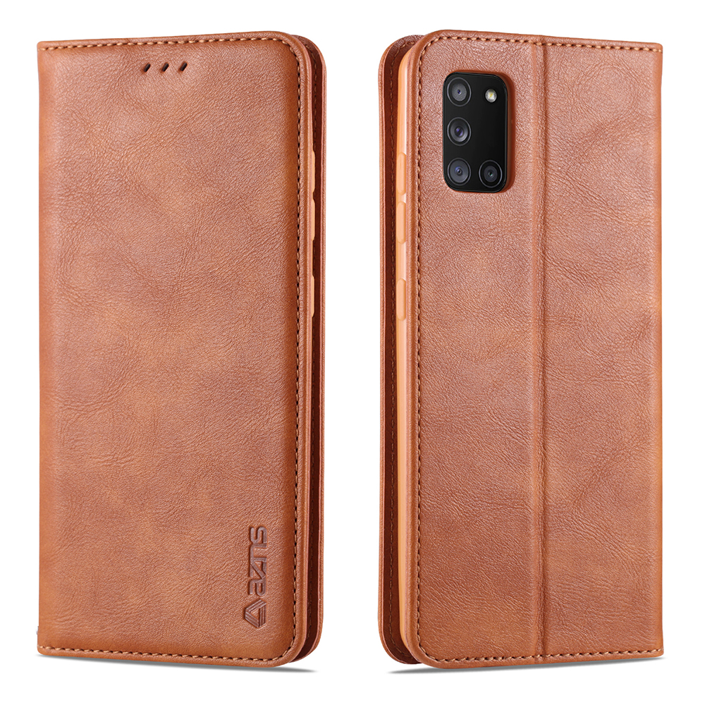 

АЗНС Ретро Стиль PU Кожаный Держатель Карт Держатель Case Shell Для Samsung Galaxy A31 - Коричневый, Galaxy A31