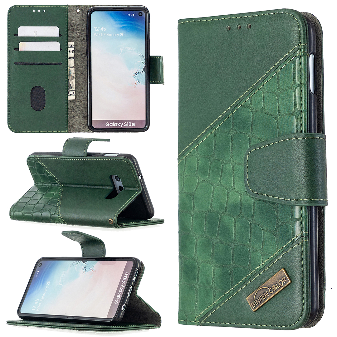 

Crocodile Skin Color Blocking Style Leather Wallet Case for Samsung Galaxy S10e - Green, Galaxy S10e