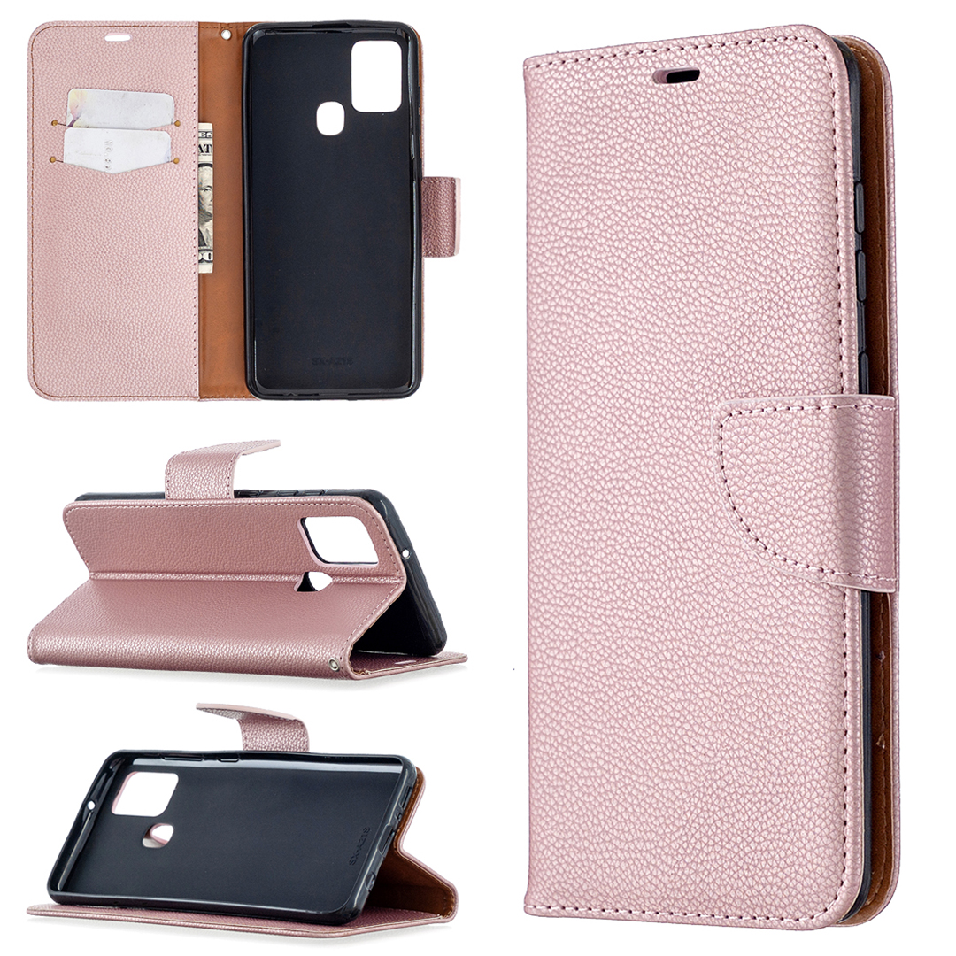 

Litchi Skin Wallet Leather Stand Case for Samsung Galaxy A21s - Pink, Galaxy A21s
