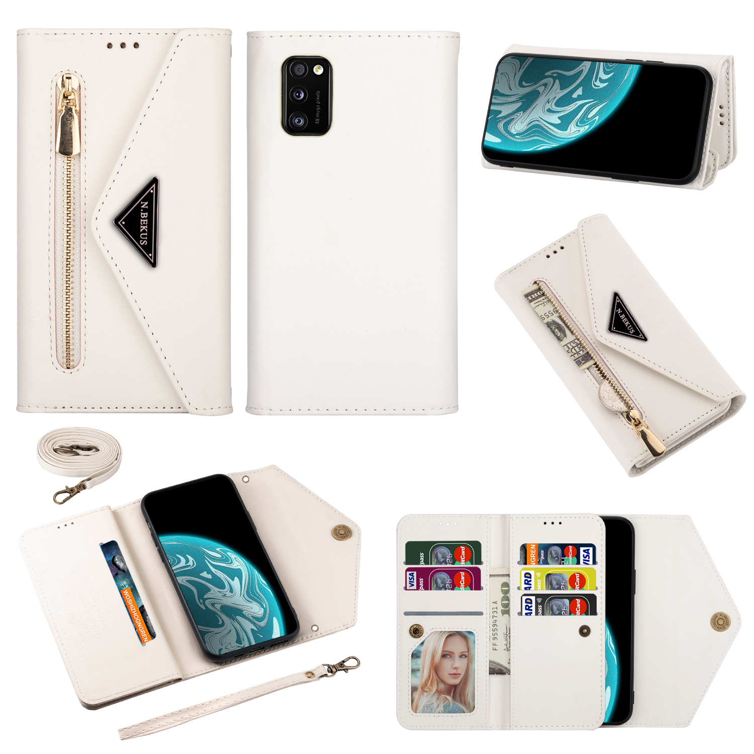 

Leather Cover with Zipper Strap for Samsung Galaxy A41 (Global Version) - White, Galaxy A41 (Global Version)