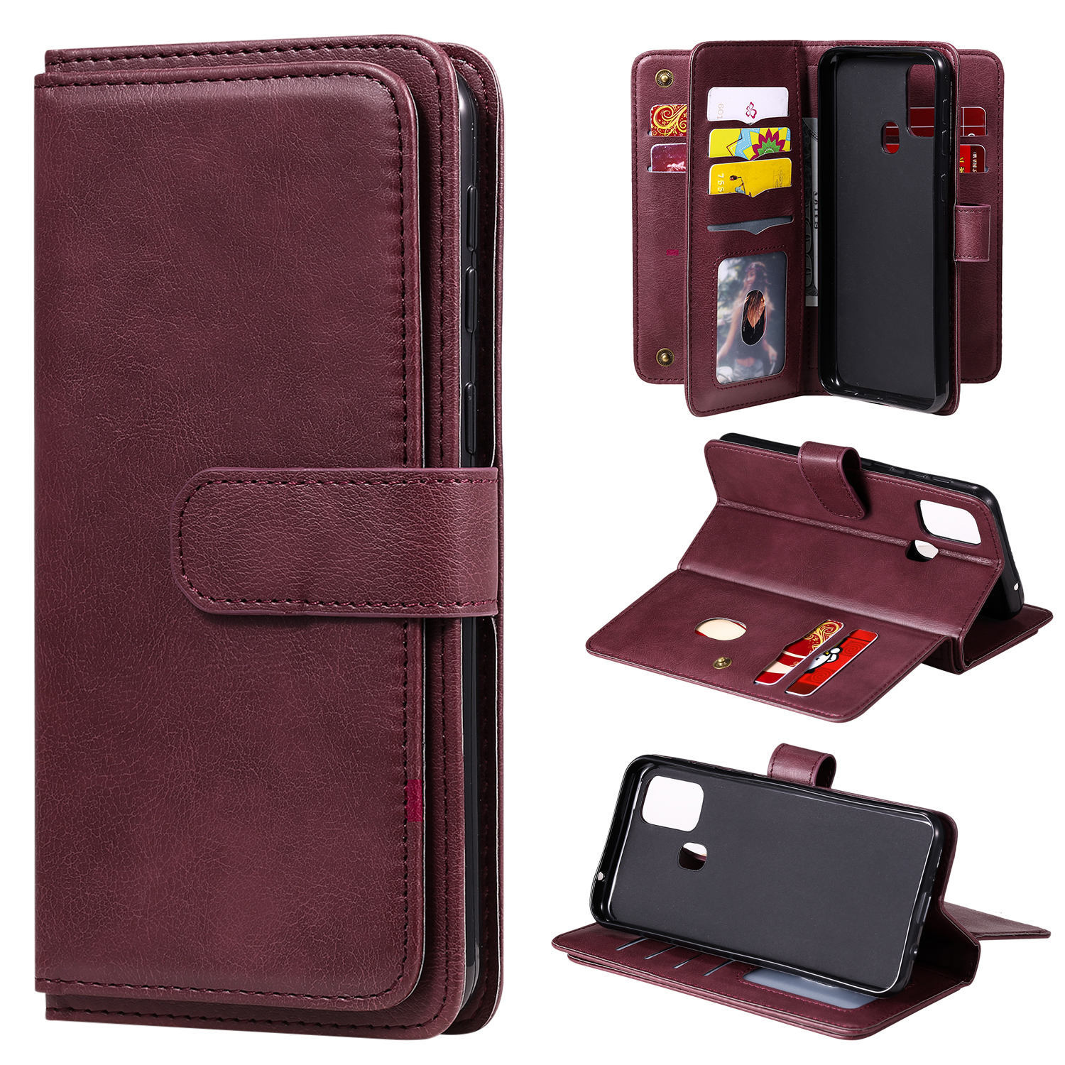 

Multi-function 10 Card Slots Leather Wallet Case for Samsung Galaxy M31 - Wine Red, Galaxy M31
