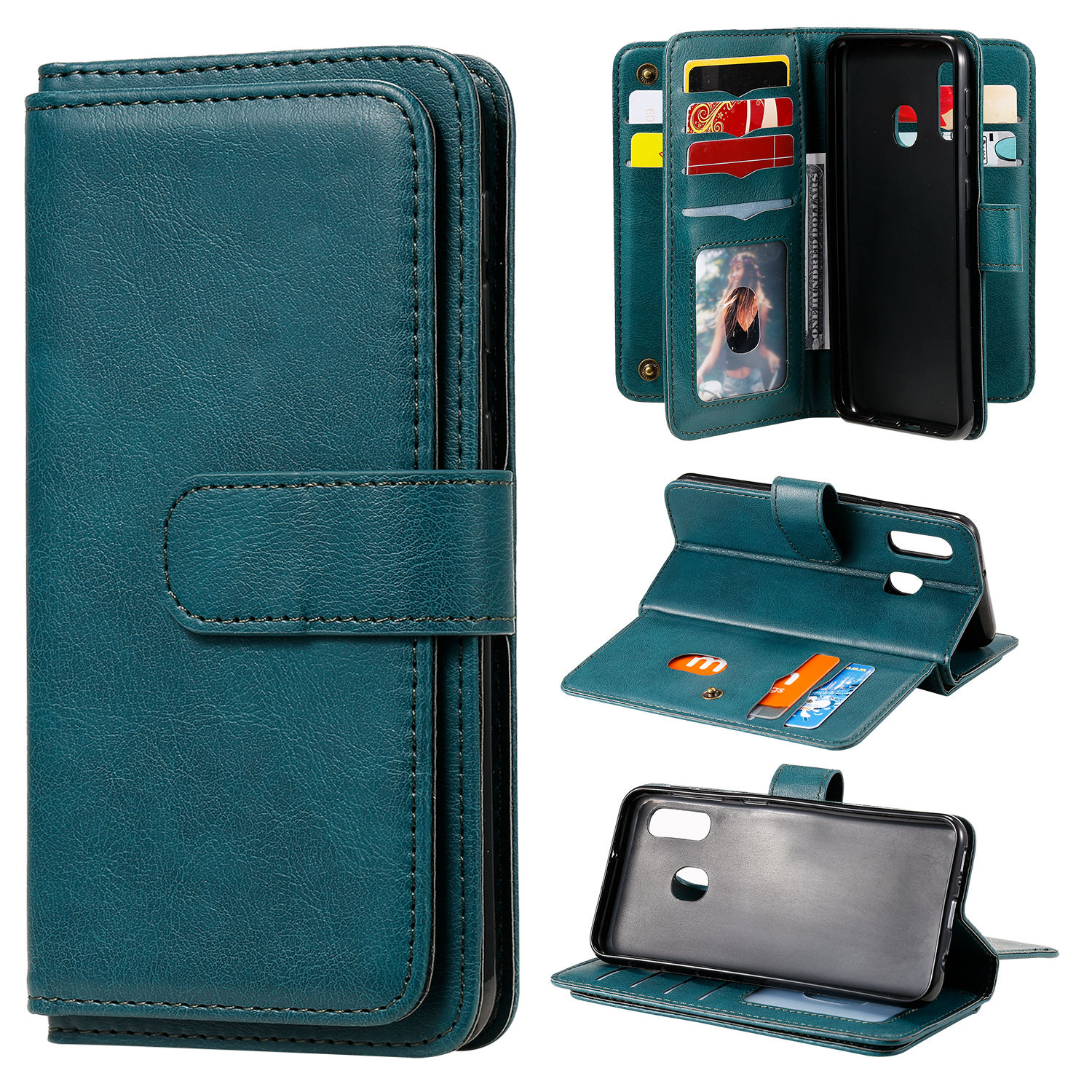 

Multi-function 10 Card Slots PU Leather Wallet Case for Samsung Galaxy A20e - Green, Galaxy A20e