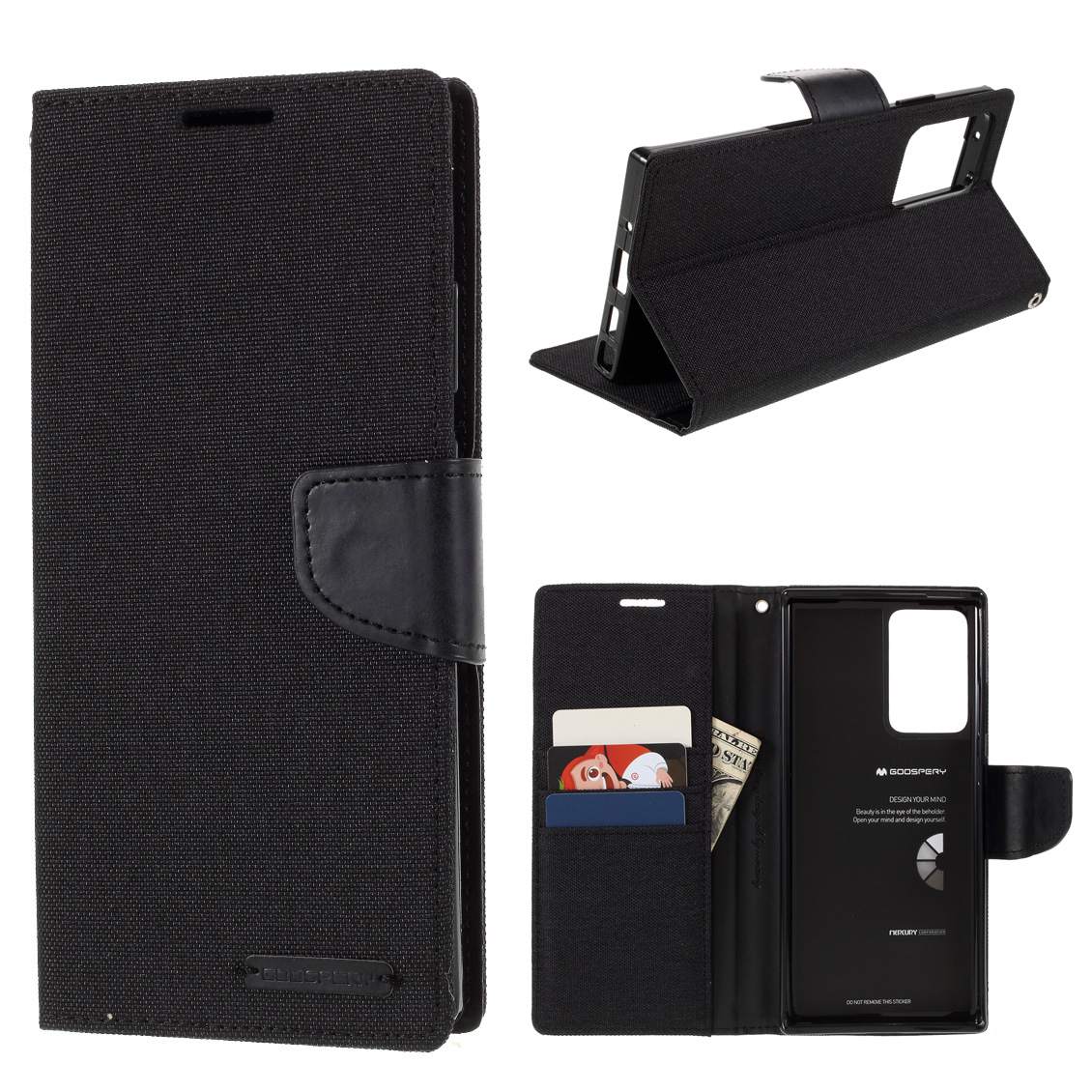 

Mercury Goospery Canvas Кожаный Кошелек Оболочки Для Samsung Galaxy Note20 Ultra / Note20 Ultra 5G - Чернить, Galaxy Note20 Ultra