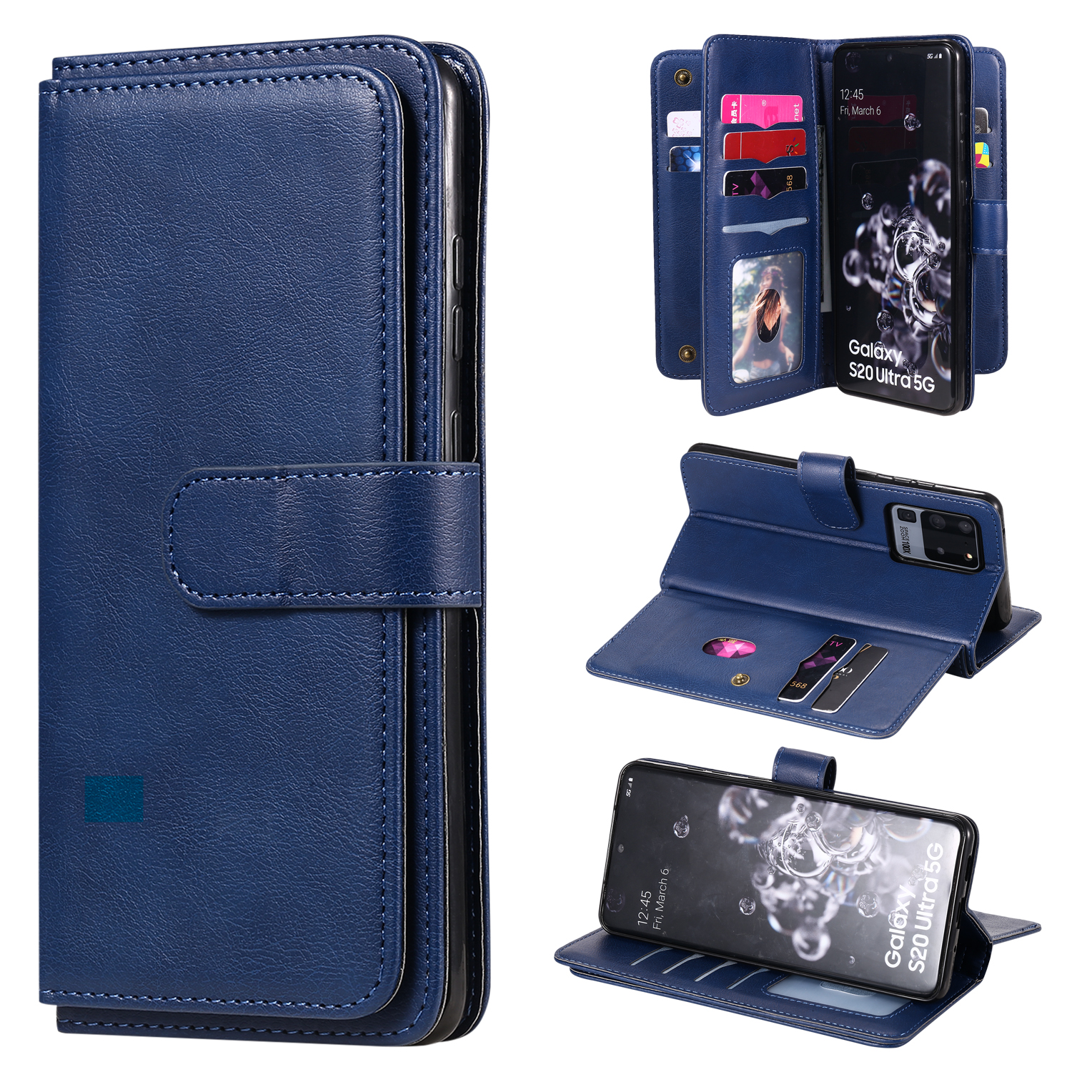 

Multi-function 10 Card Slots Wallet TPU+PU Leather Shell with Stand for Samsung Galaxy S20 Ultra - Blue, Galaxy S20 Ultra