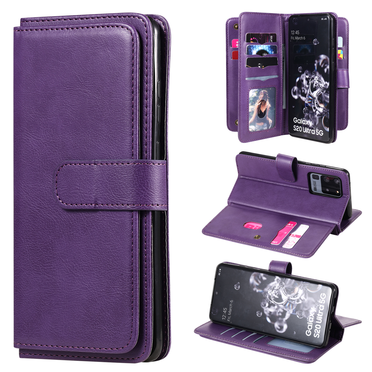 

Multi-function 10 Card Slots Wallet TPU+PU Leather Shell with Stand for Samsung Galaxy S20 Ultra - Purple, Galaxy S20 Ultra