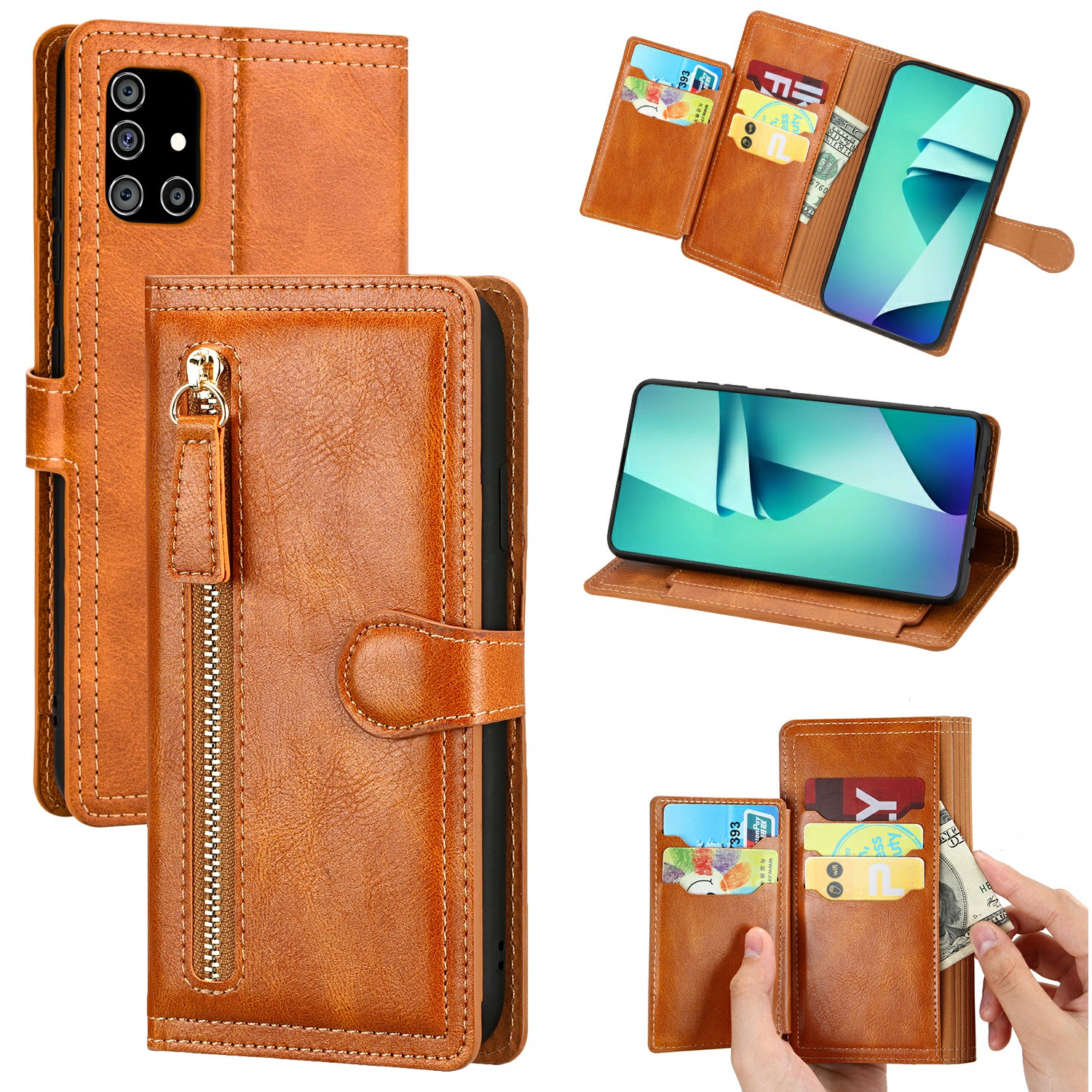 

Zipper Pocket Wallet Leather Stand Case for Samsung Galaxy A51 SM-A515 - Orange, Galaxy A51 4G