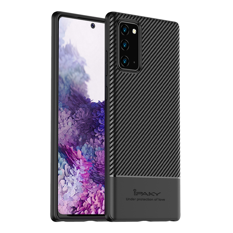 

IPAKY Carbon Fibre Fiber Skin TPU Сотовый Телефон Оболочкой Для Samsung Galaxy Note 20 / Note 20 5G - Чернить, Galaxy Note 20