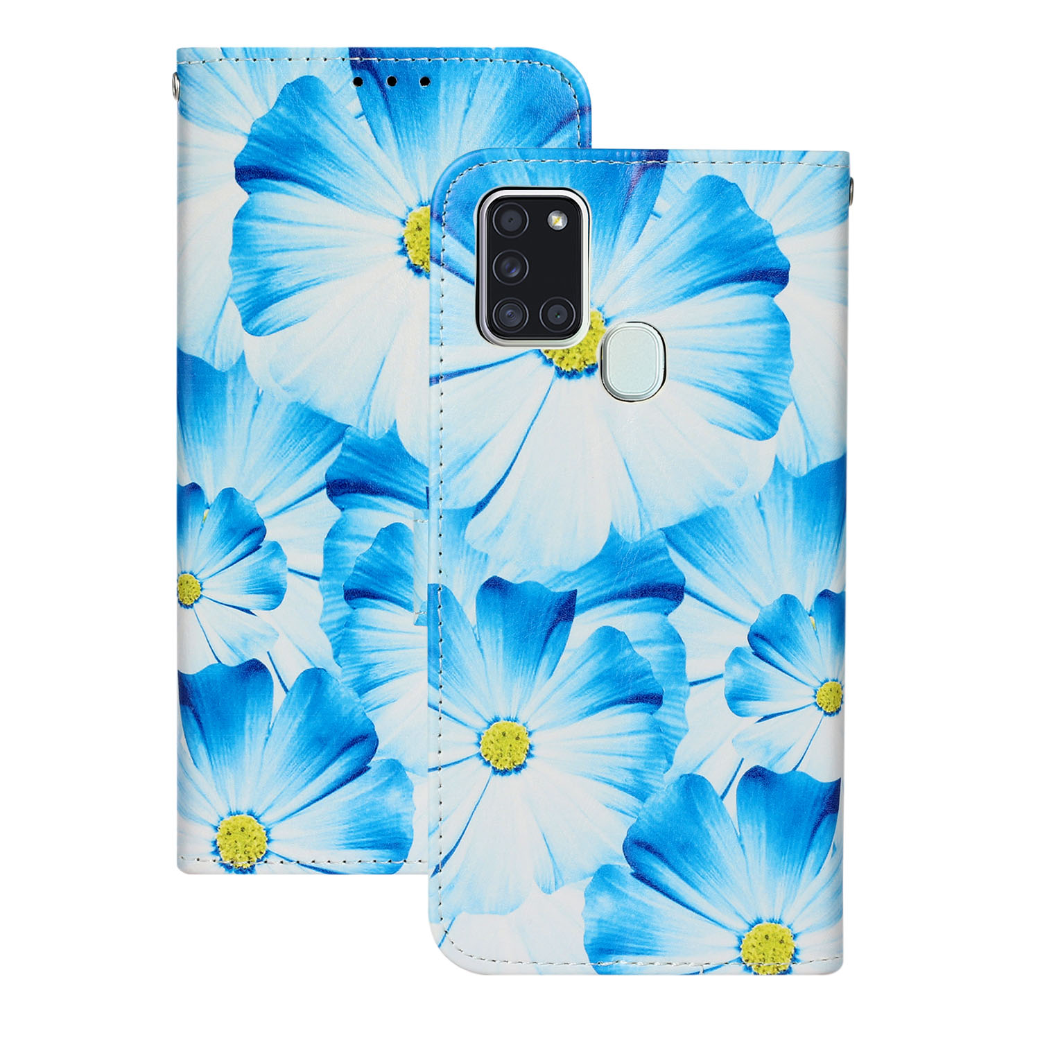 

Шаблон Печати Кожаный Кошелек Чехол Для Samsung Galaxy A21S - Синий Цветок, Galaxy A21s