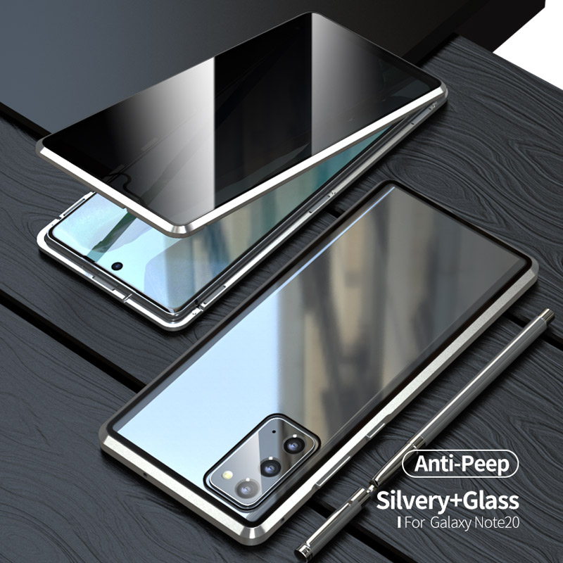 

Магнитная Металлическая Рама + Двухсторонние Закаленные Стекла Anti-Peep Case Shell Для Samsung Galaxy Note 20 / ПРИМЕЧАНИЕ 20 5G - Серебро, Galaxy Note 20