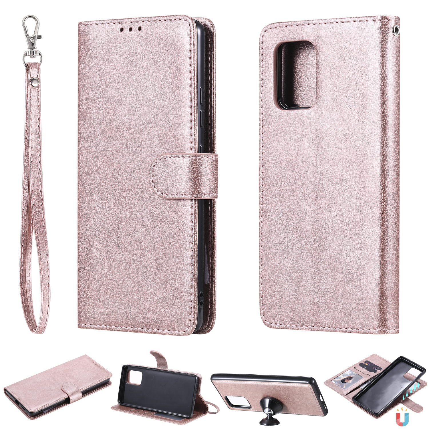 

Detachable 2-in-1 Wallet Leather Cover for Samsung Galaxy A91/S10 Lite/M80S - Rose Gold, Galaxy A91