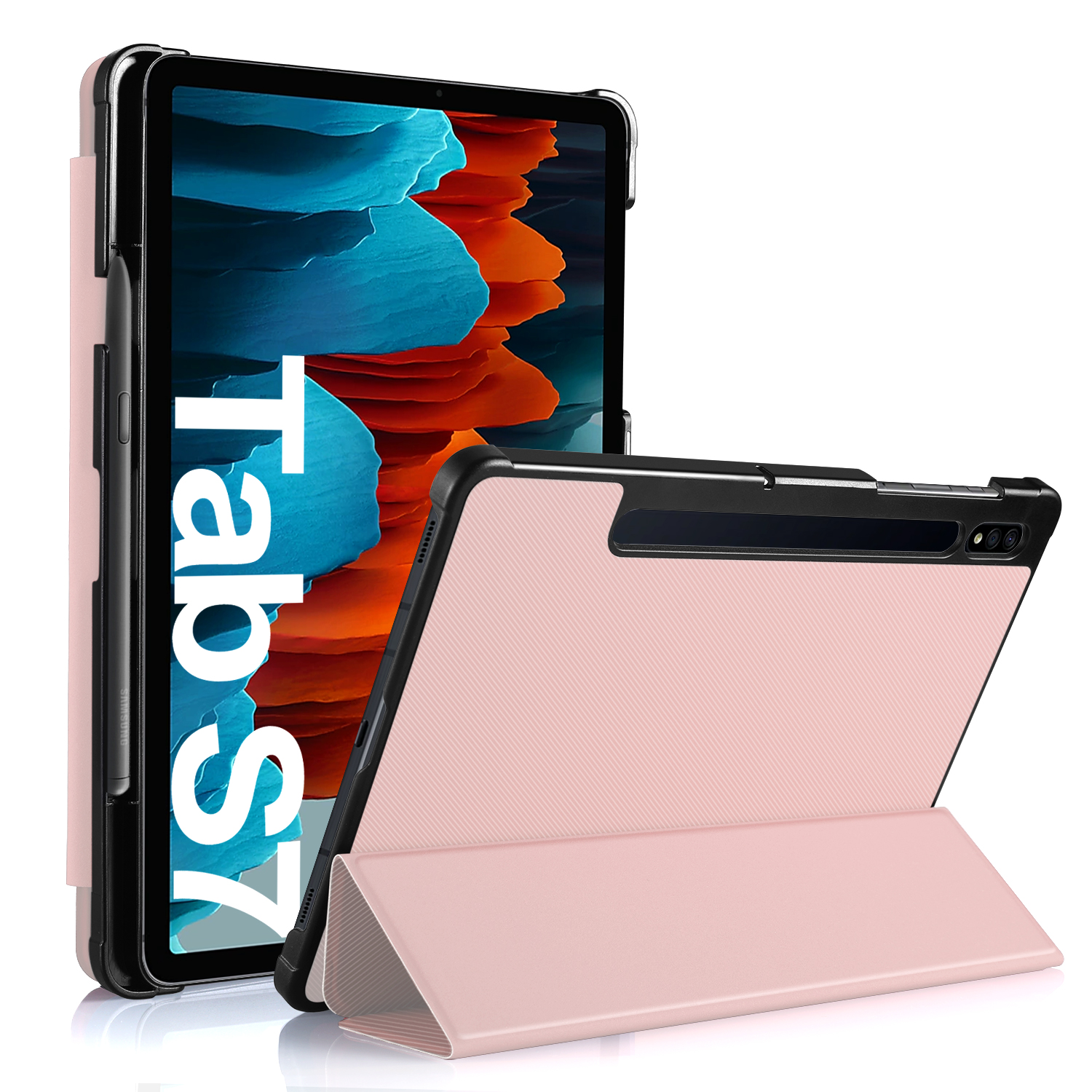 

Tri-Fold Stand Smart PU Кожаный Крышка С Ручкой Для Samsung Galaxy Tab S7 SM-T870 / T875 - Розовое Золото, Galaxy Tab S7