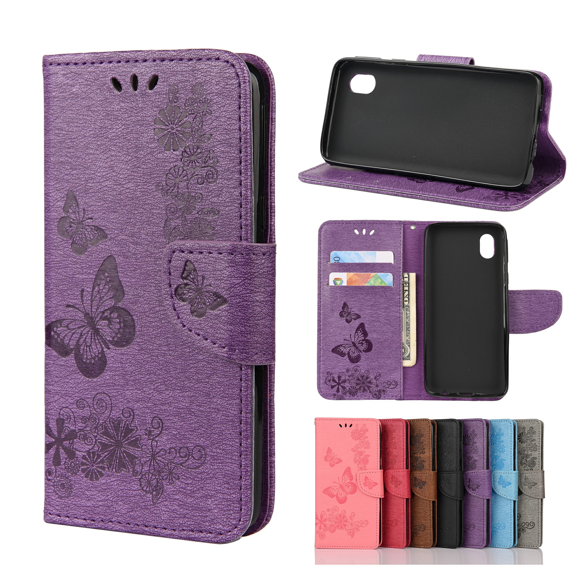 

Imprint Butterfly Flower Leather Wallet Shell Для Samsung Galaxy A01 Core - Пурпурный, Galaxy A01 Core