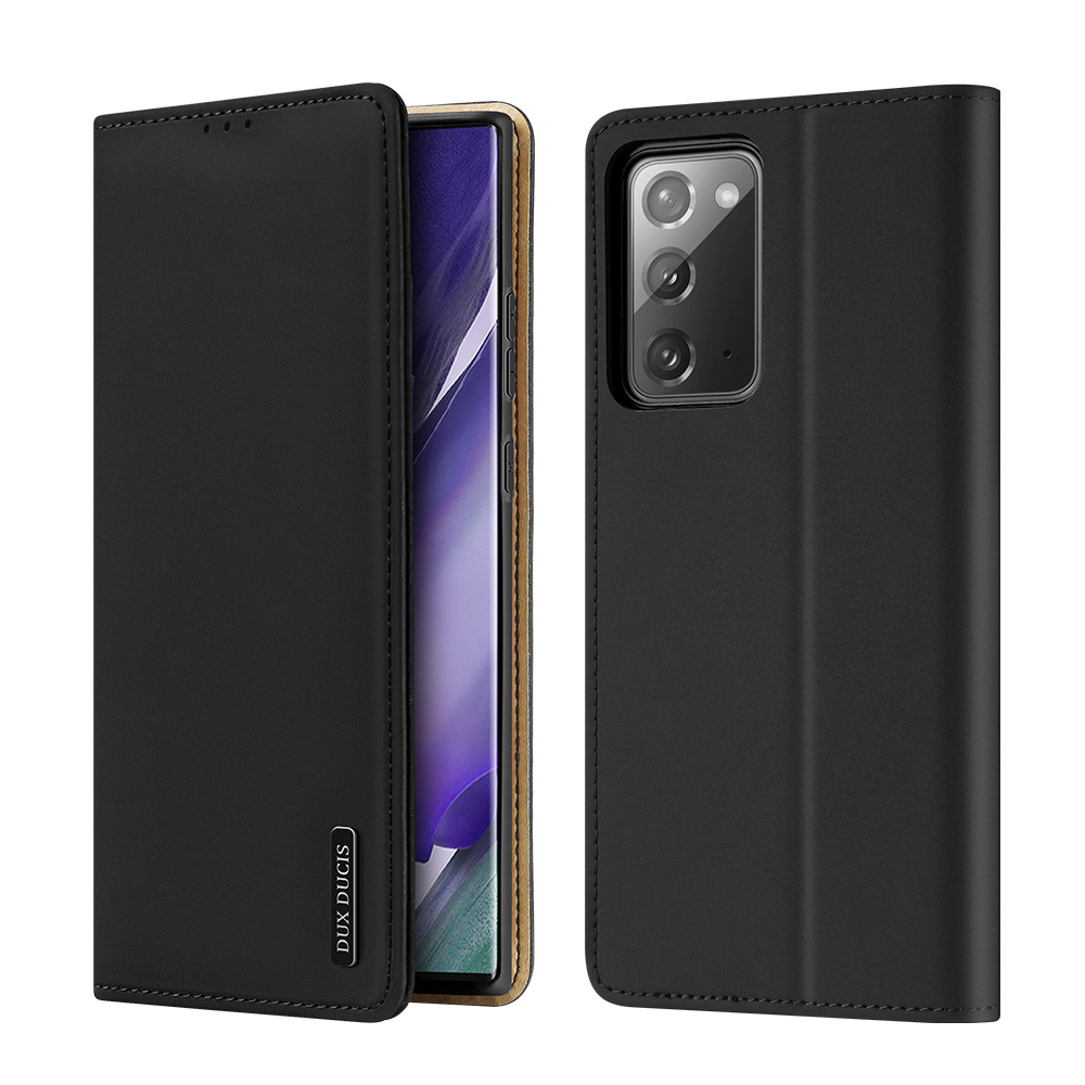 

Dux Ducis Heare Series Для Samsung Galaxy Note 20 5G / Samsung Galaxy Note 20 Стенд Кошелька Натуральная Кожаный Чехол Для Телефона - Чернить, Galaxy Note 20 5G