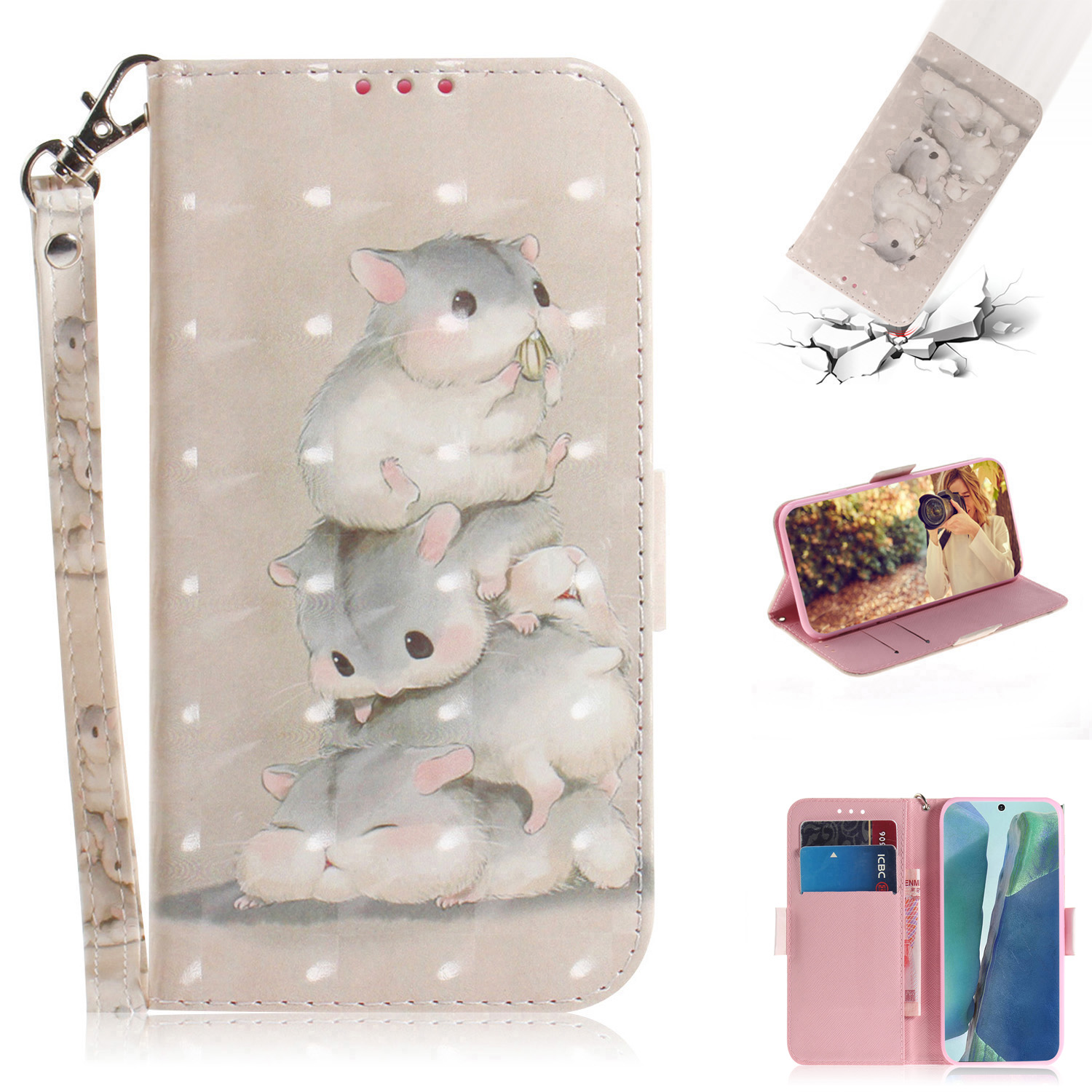 

Печать Pattern Printing Light Spot Decor Кожаный Телефон Для Samsung Galaxy Note20 4G/5G - Хомяки, Galaxy Note20