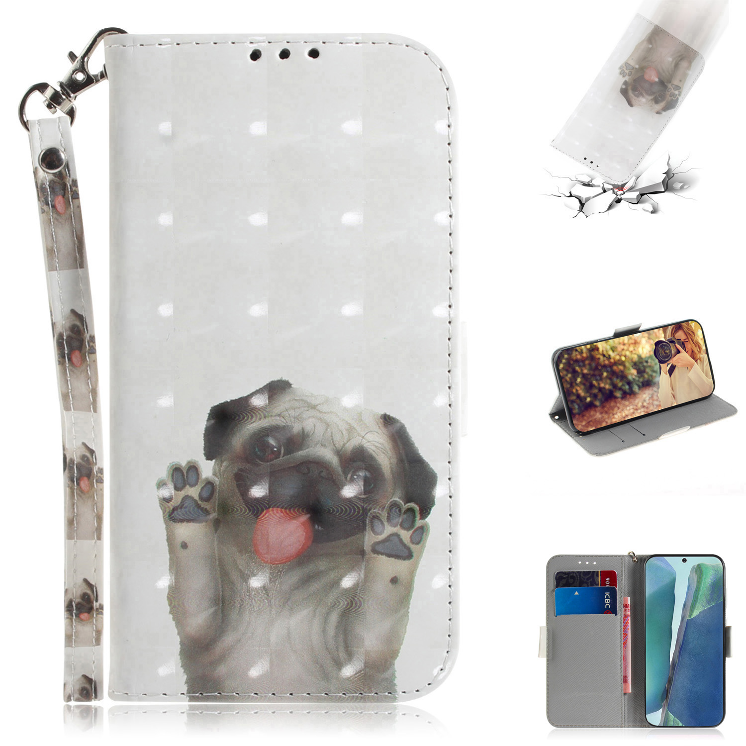 

Печать Pattern Printing Light Spot Decor Кожаный Телефон Для Samsung Galaxy Note20 4G/5G - Собака Размахивая Лаками, Galaxy Note20