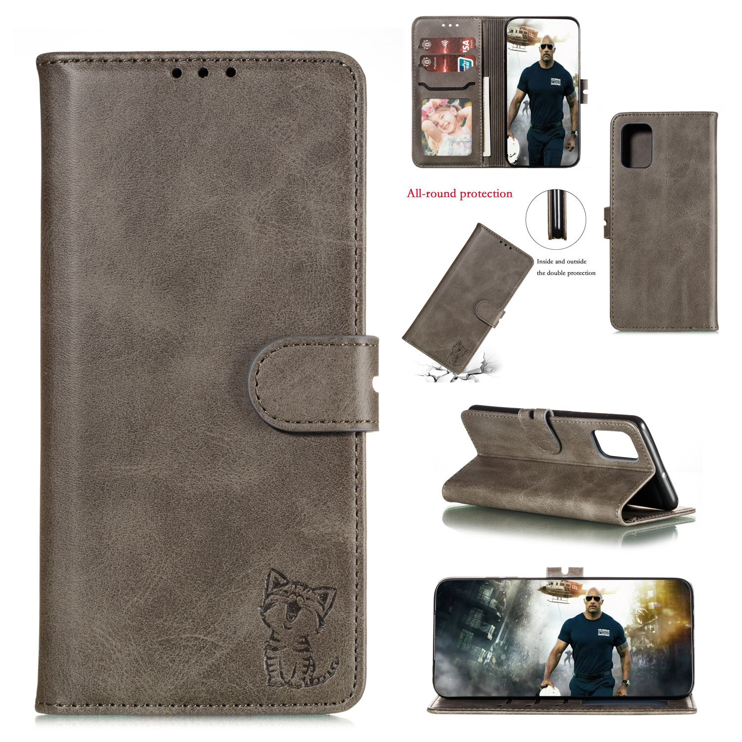 

Imprinted Cat Pattern Leather Wallet Case Cover for Samsung Galaxy Note 20/Note 20 5G - Grey, Galaxy Note 20