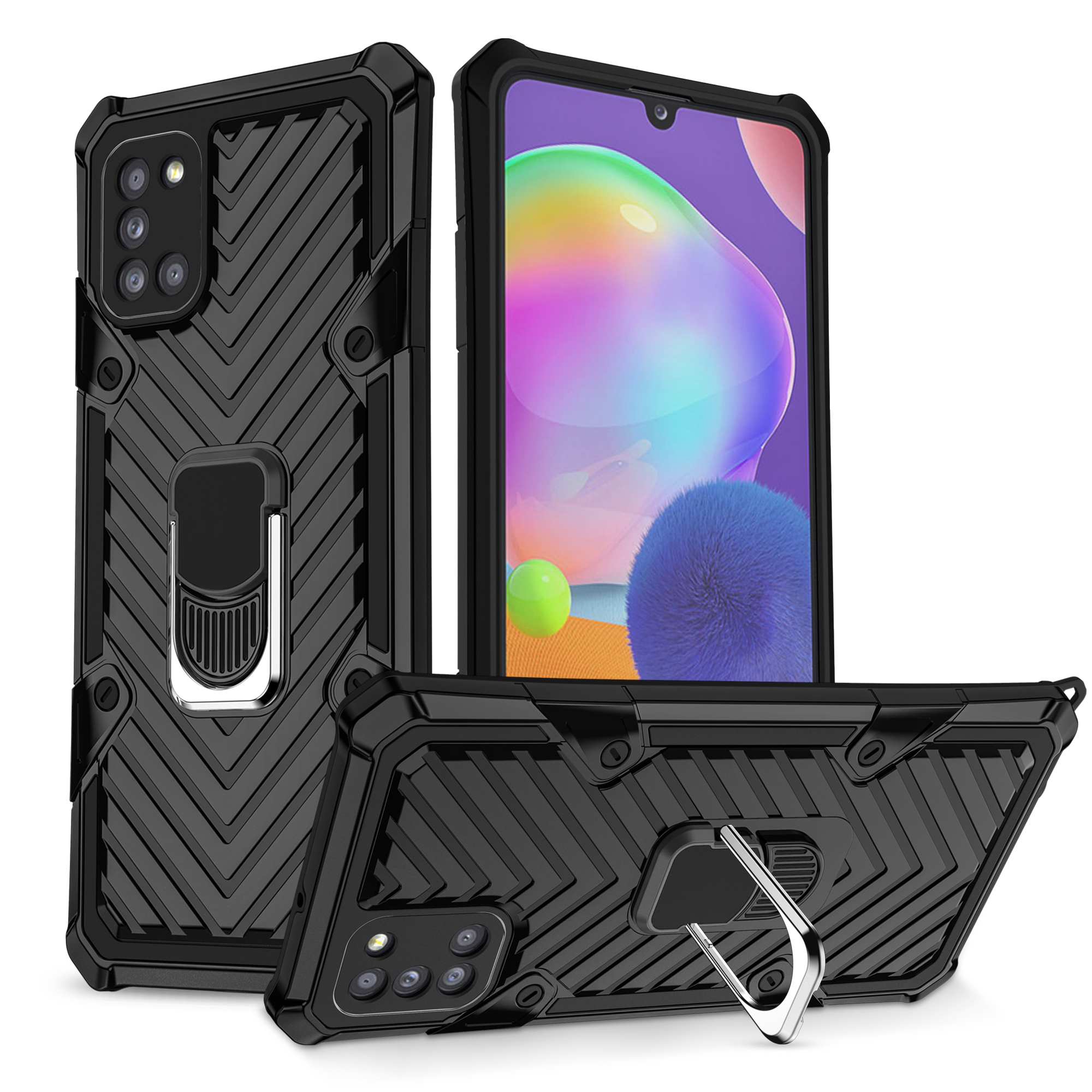 

Rotatable Finger Ring Kickstand PC + TPU Combo Case for Samsung Galaxy A31 - Black, Galaxy A31