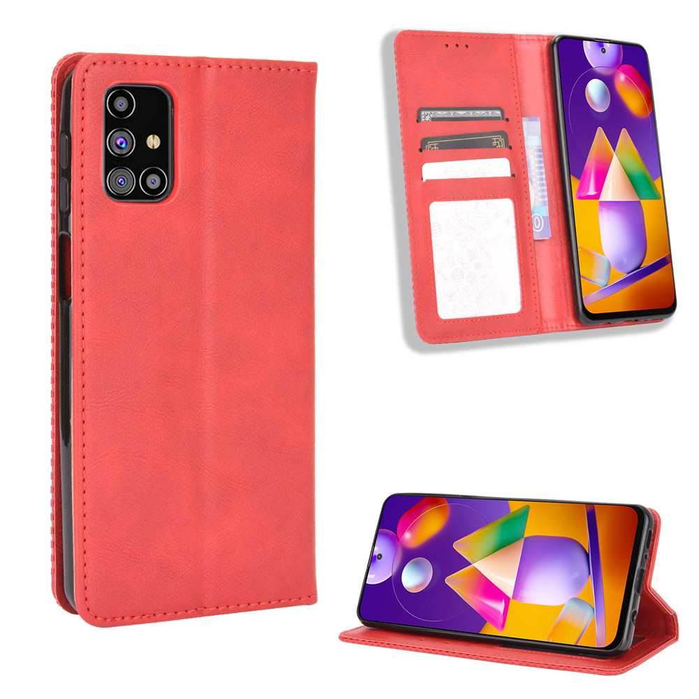 

Автопоглощаемый Ретро Кожаный Кошелек Чехол Для Samsung Galaxy M31s - Красный, Galaxy M31s