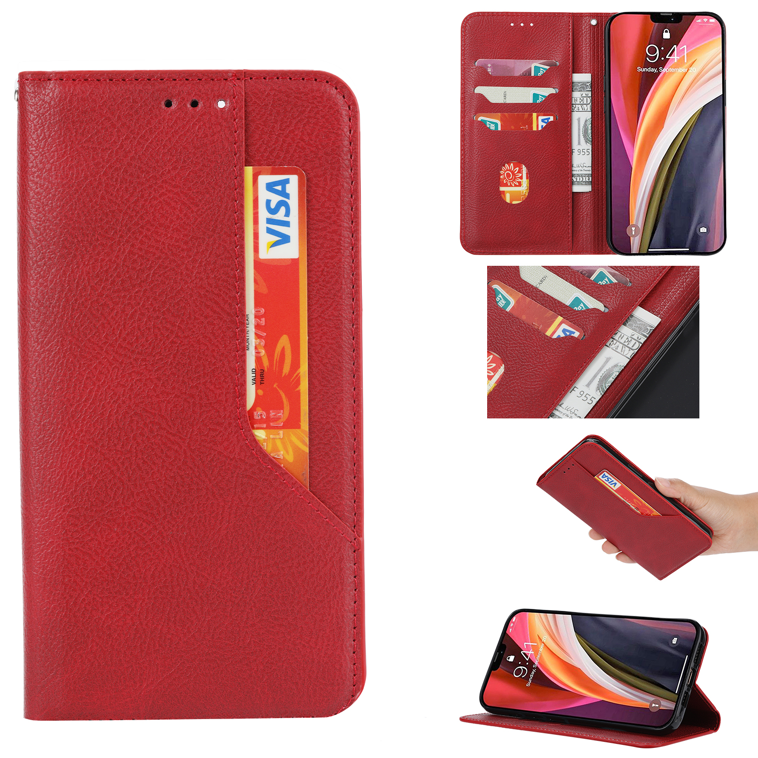

Auto-absorbed Wallet Leather Mobile Phone Case for Samsung Galaxy S20 Ultra - Red, Galaxy S20 Ultra