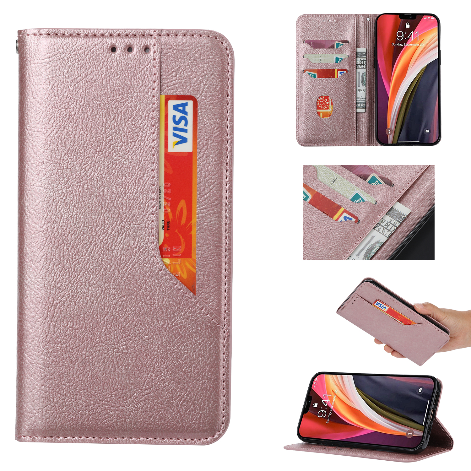 

Auto-absorbed Leather Wallet Stand Protective Case for Samsung Galaxy A21s - Rose Gold, Galaxy A21s
