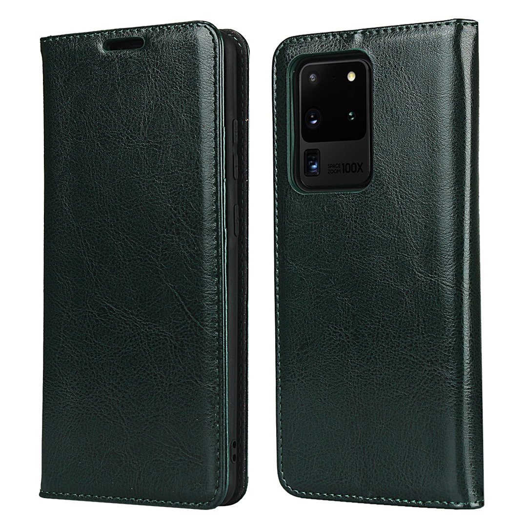 

Crazy Horse Genuine Leather Wallet Case for Samsung Galaxy S20 Ultra - Blackish Green, Galaxy S20 Ultra