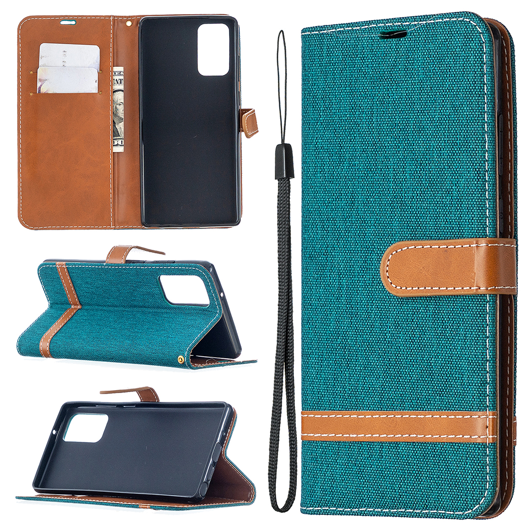 

Color Splicing Jeans Cloth Skin Leather Shell for Samsung Galaxy Note 20/Note 20 5G - Green, Galaxy Note 20