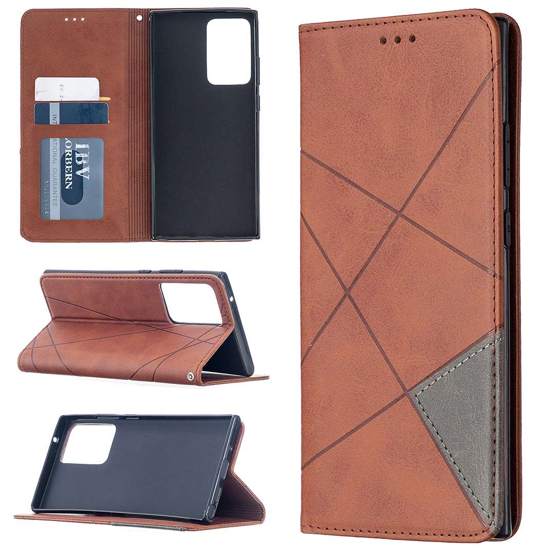 

Geometric Skin Leather with Card Holder Shell for Samsung Galaxy Note20 Ultra/Note20 Ultra 5G - Coffee, Galaxy Note20 Ultra 5G