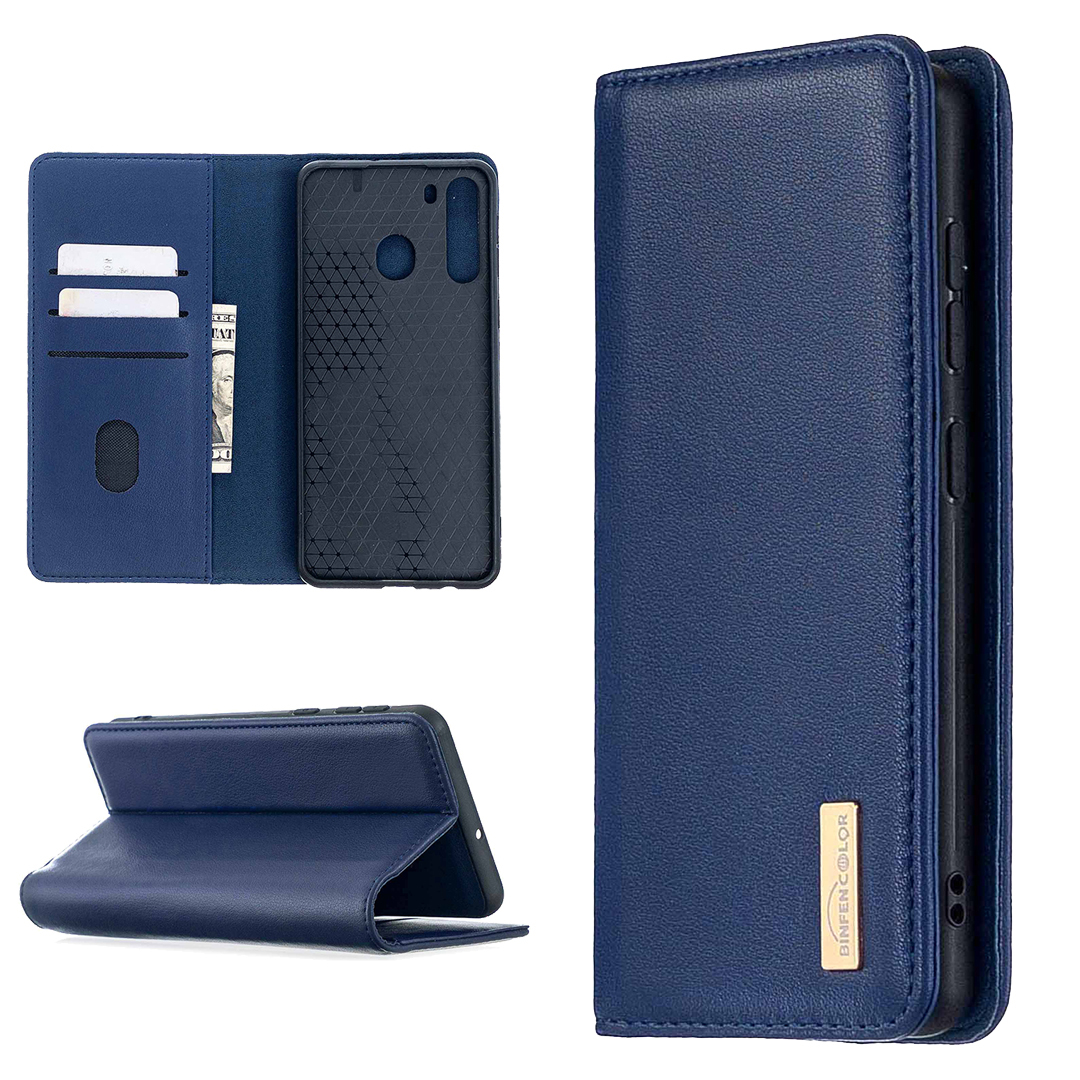 

BF06 Detachable 2-in-1 Genuine Leather Wallet Cover + TPU Shell for Samsung Galaxy A21 - Blue, Galaxy A21
