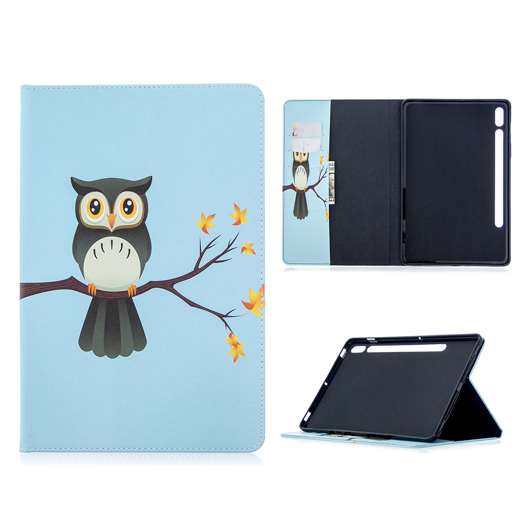 

Printing Flip Leather Protector Wallet Tablet Cover for Samsung Galaxy Tab S7 T870 - Owl and Branch, Galaxy Tab S7