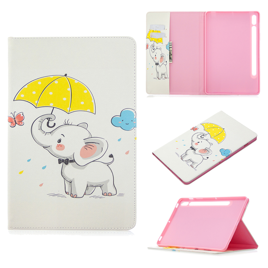 

Printing Flip Leather Protector Wallet Tablet Cover for Samsung Galaxy Tab S7 T870 - Elephant, Galaxy Tab S7