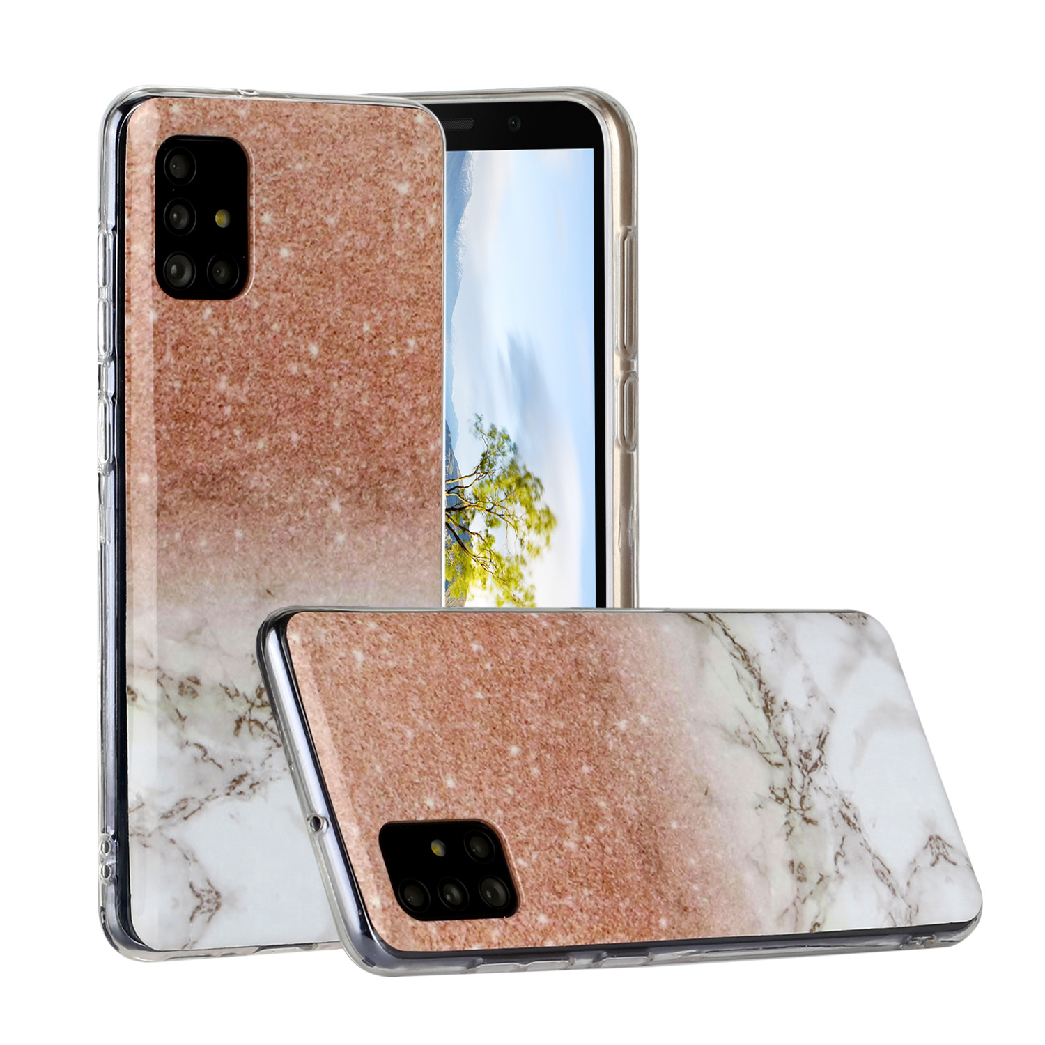 

Мраморная Кожная Печать Текстуры IMD TPU Оболочка Для Samsung Galaxy A31 - Блестящий Золото / Белый, Galaxy A31