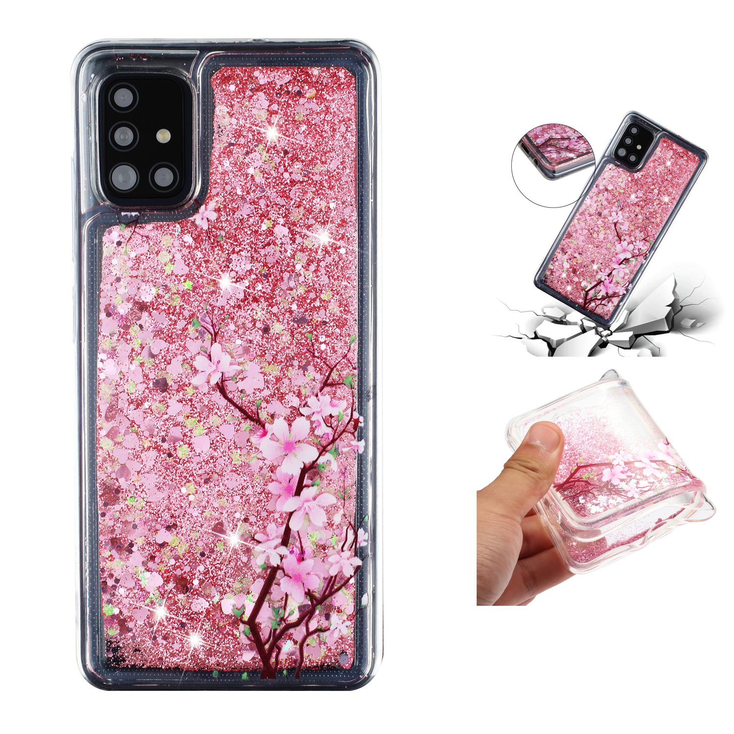 

Stylish Pattern Glitter Powder Quicksand TPU Cover Phone Case for Samsung Galaxy A41 (Global Version) - Pink Flower, Galaxy A41 (Global Version)