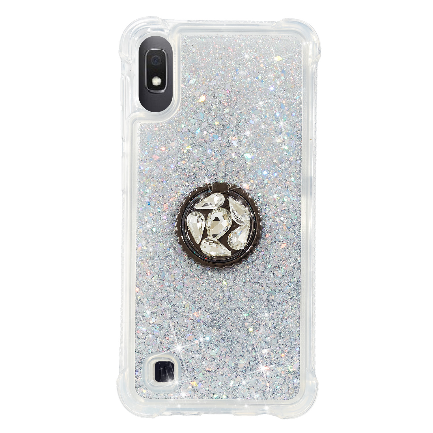 

Glitter Powder Quicksand Rhinestone Decor Kickstand TPU Back Case for Samsung Galaxy A10 - Silver, Galaxy A10