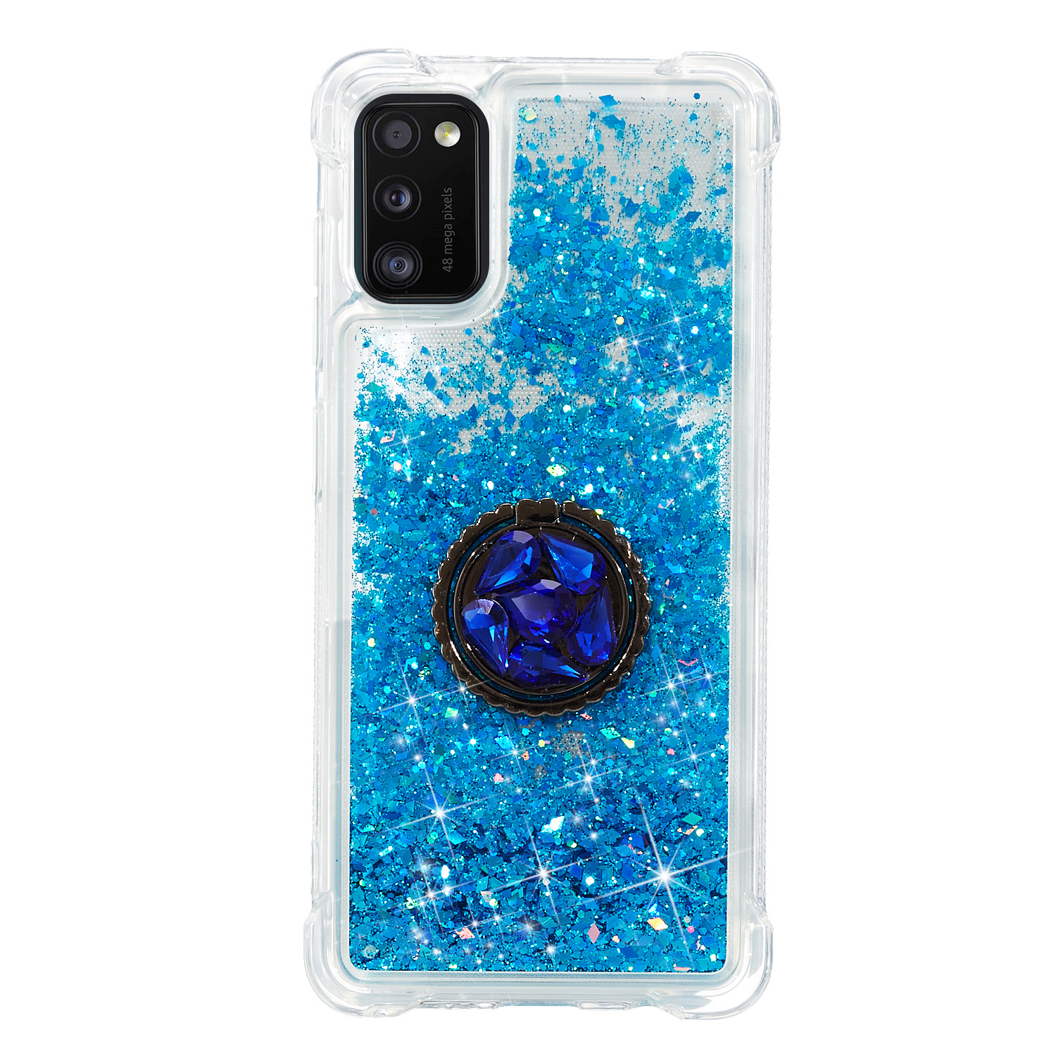 

Блеск Порошок Quicksand Chinestone Decor Kicstandone TPU Cover Для Galaxy A41 (глобальная Версия) - Синий, Galaxy A41 (Global Version)