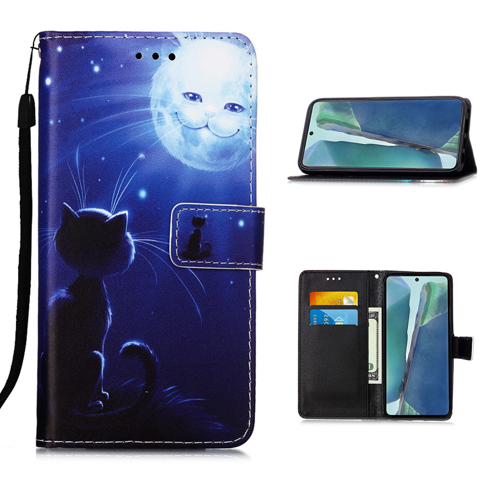 

Pattern Printing Leather Case for Samsung Galaxy Note 20/Note 20 5G - Cat and Moon, Galaxy Note 20