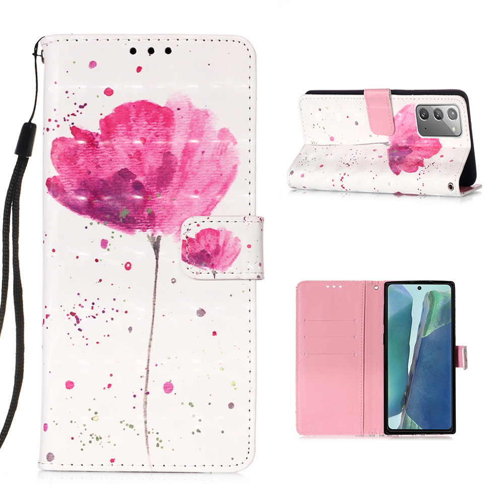 

Узорная Печать PU Кожи С Кошелькой Чехол Для Телефона С Ремешком Для Samsung Galaxy Note 20 / Note 20 5G - Яркий Цветок, Galaxy Note20