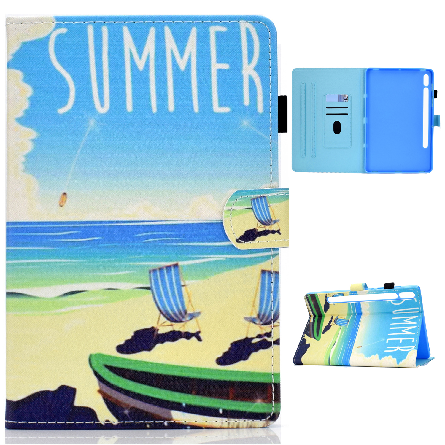 

Printing Skin Leather with Card Holder Tablet Shell for Samsung Galaxy Tab S7 T870 - Summer Beach, Galaxy Tab S7