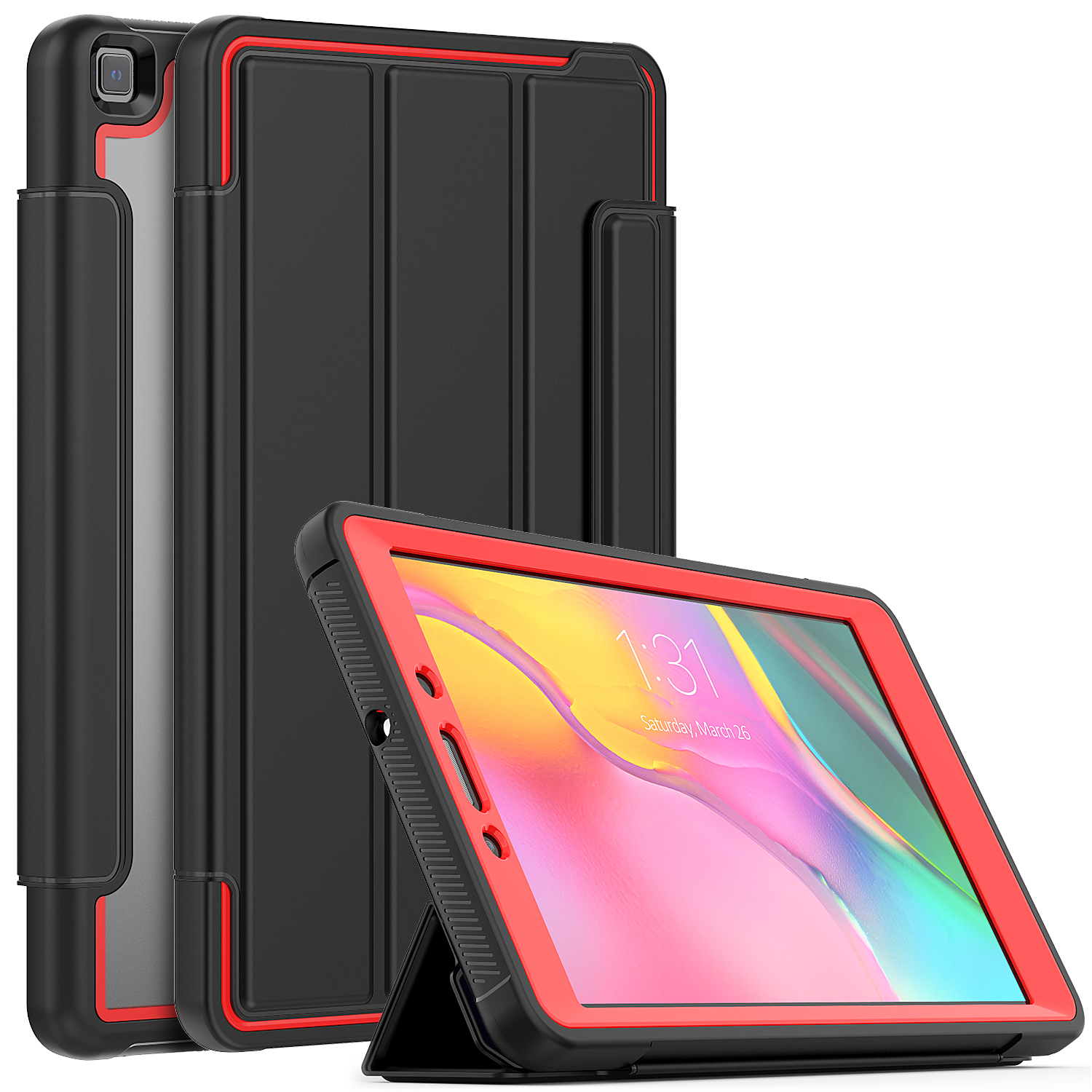 

Tri-fold Stand PU Leather+Acrylic+PC+TPU Smart Tablet Cover for Samsung Galaxy Tab A 8.0 Wi-Fi (2019) T290 - Red, Galaxy Tab A 8.0 (2019)