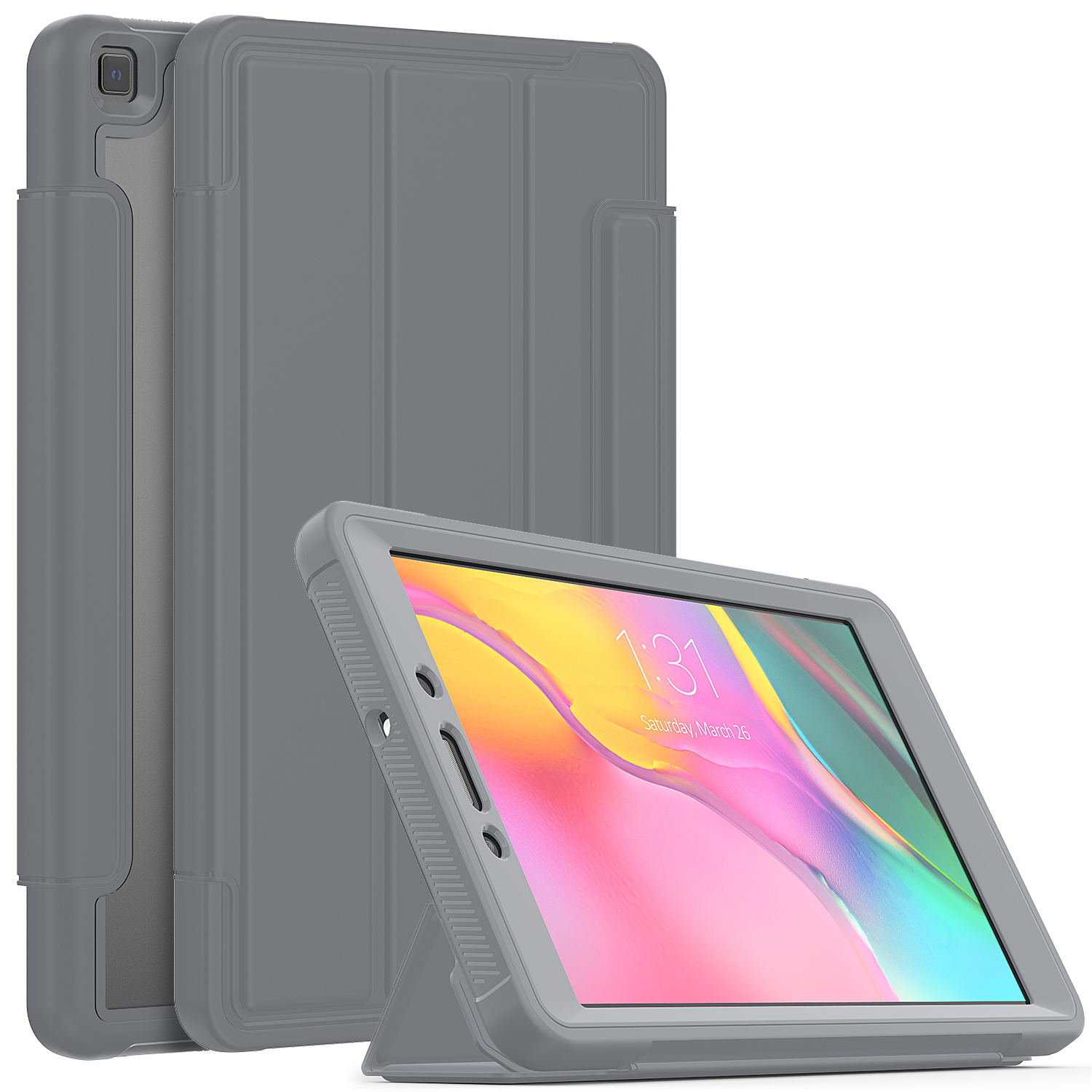 

Трехстальная Стенда PU Leather+acryl+pc+tpu Smart Pablet Cover Для Samsung Galaxy Tab A 8.0 Wi-Fi (2019) T290 - Серый, Galaxy Tab A 8.0 (2019)