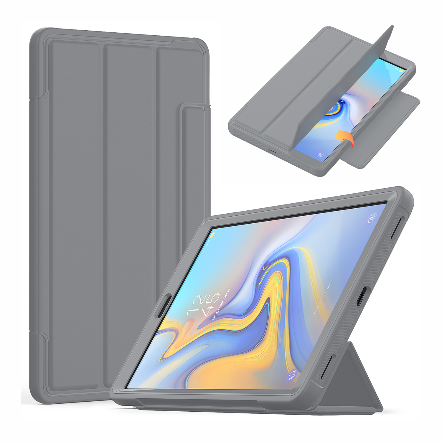 

Три-размерная Кожа Pu+акрил+пк+тпу Таблическа - Серый, Galaxy Tab A 10.1 (2019)