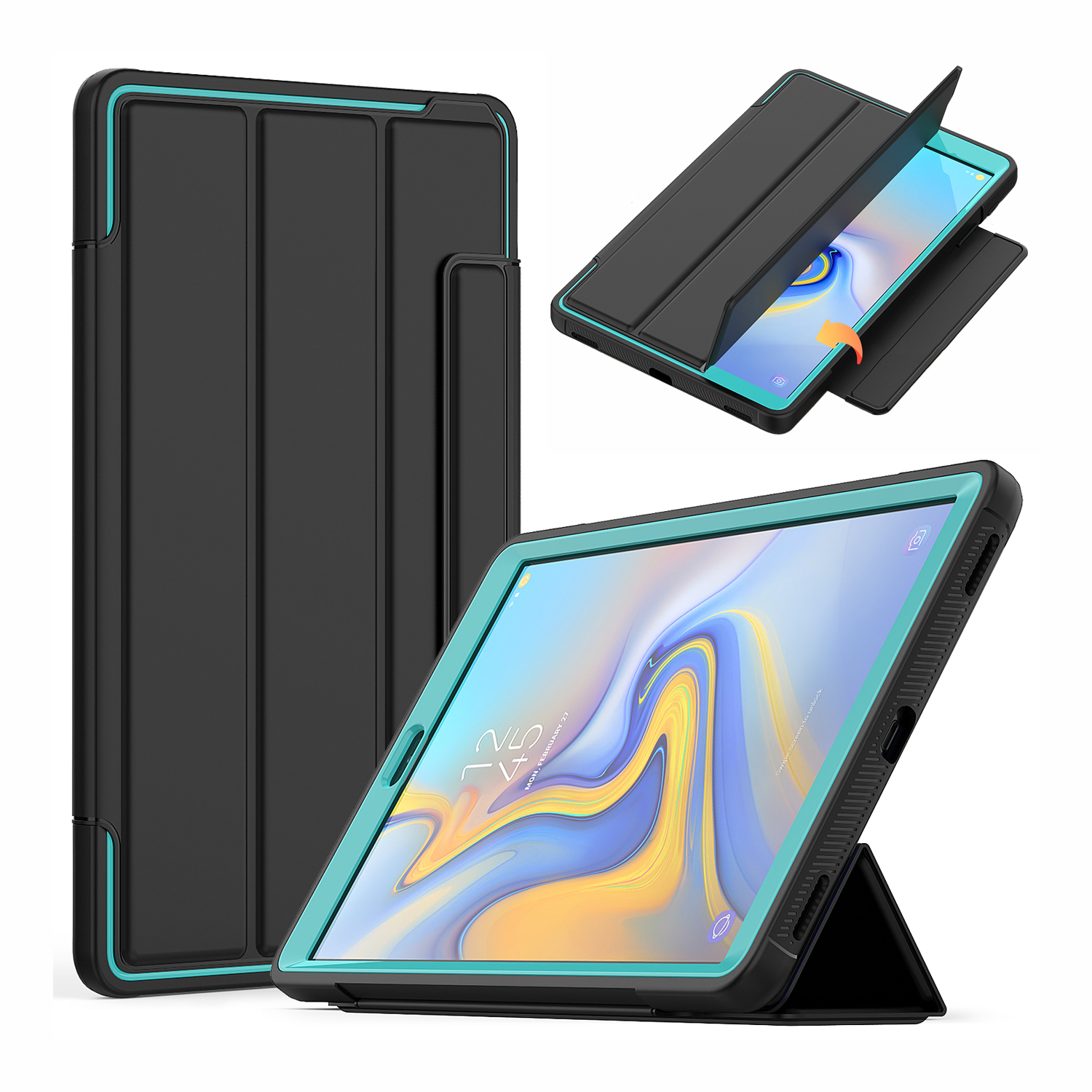 

Tri-fold PU Leather+Acrylic+PC+TPU Tablet Cover for Samsung Galaxy Tab A 10.1 (2019) T510/T515 - Black/Baby Blue, Galaxy Tab A 10.1 (2019)