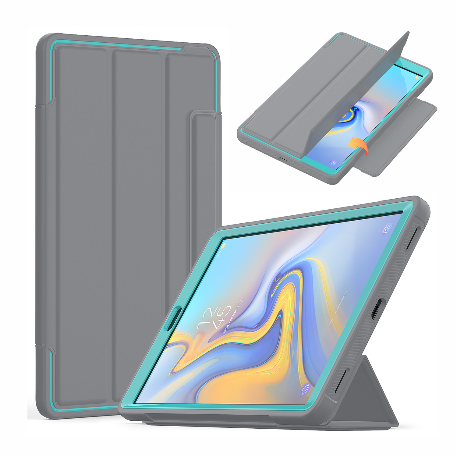 

Tri-fold PU Leather+Acrylic+PC+TPU Tablet Cover for Samsung Galaxy Tab A 10.1 (2019) T510/T515 - Grey/Baby Blue, Galaxy Tab A 10.1 (2019)