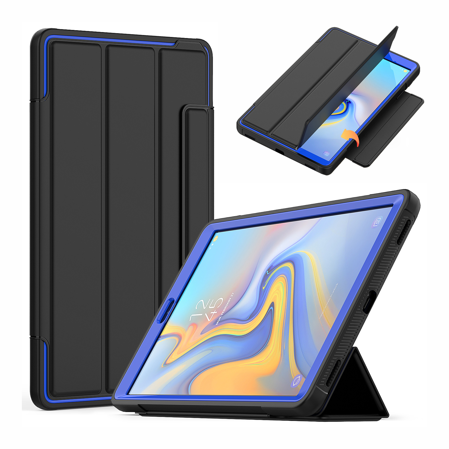 

Tri-fold PU Leather+Acrylic+PC+TPU Tablet Cover for Samsung Galaxy Tab A 10.1 (2019) T510/T515 - Black/Dark Blue, Galaxy Tab A 10.1 (2019)