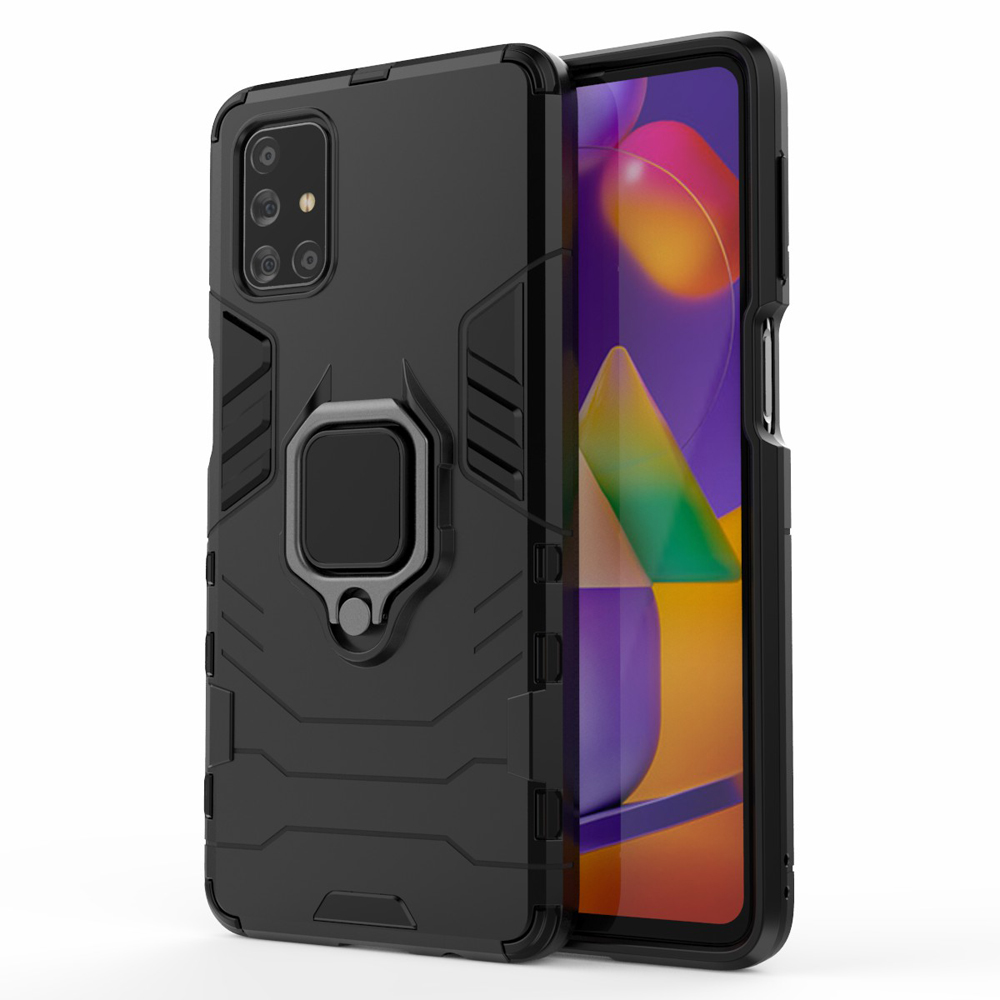 

Держатель Кольца Пальцев Kickstand PC + TPU Гибридная Крышка Для Samsung Galaxy M31S - Чернить, Galaxy M31s