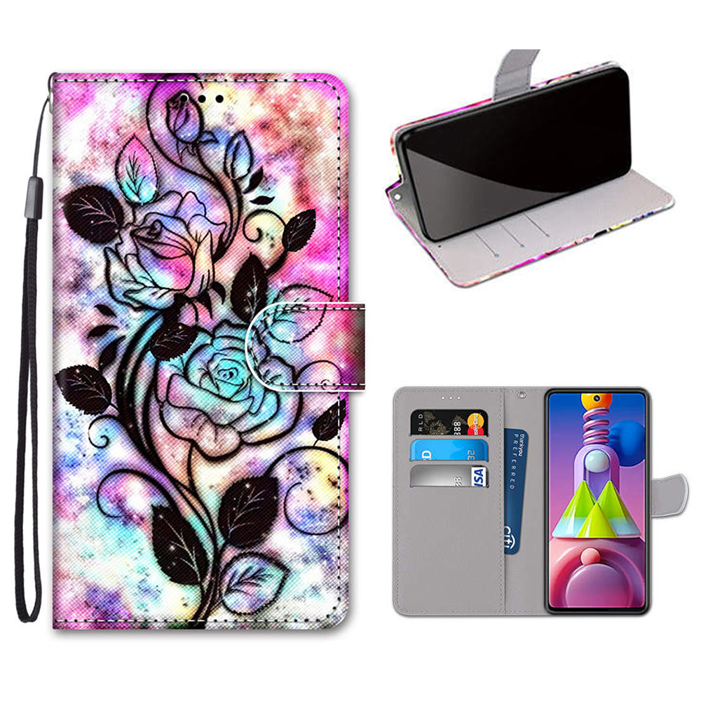 

Pattern Printing Cross Texture Leather Wallet Phone Cover with Strap for Samsung Galaxy M51 - Beautiful Flower, Galaxy M51