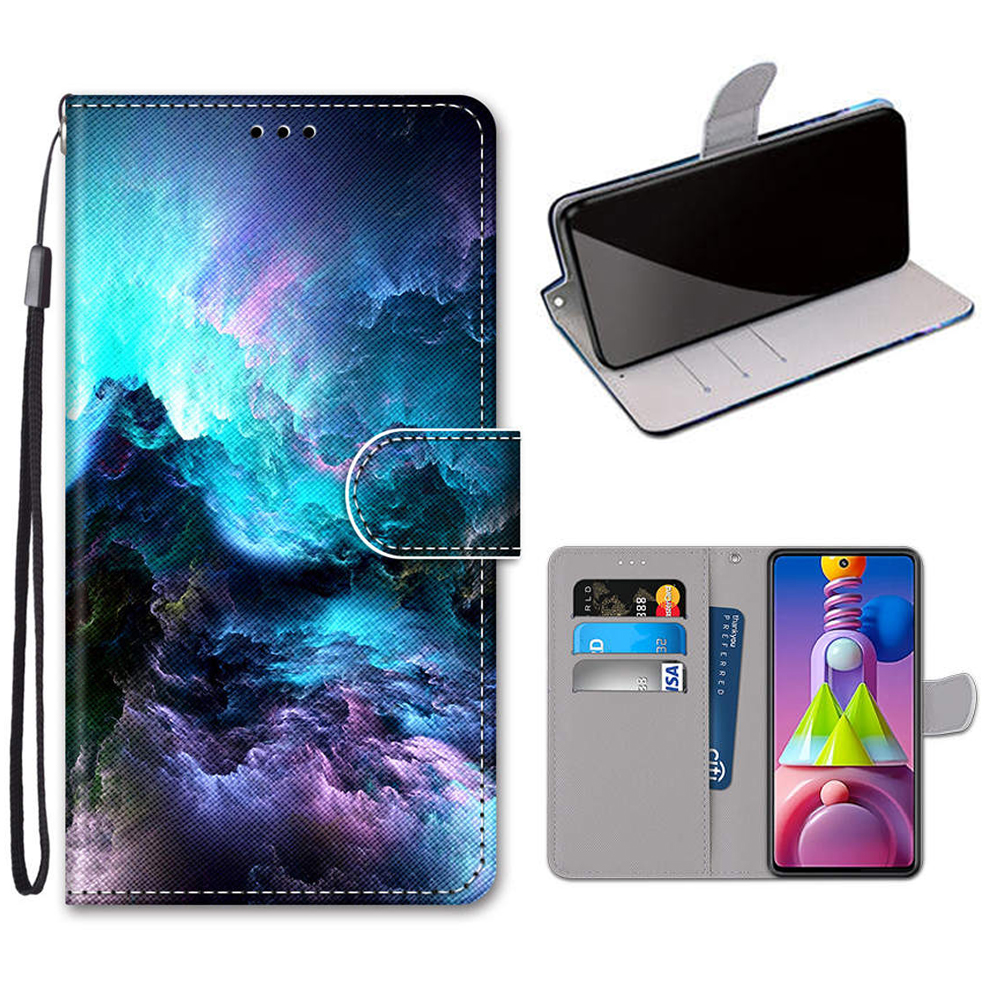 

Pattern Printing Cross Texture Leather Wallet Phone Cover with Strap for Samsung Galaxy M51 - Cloud, Galaxy M51