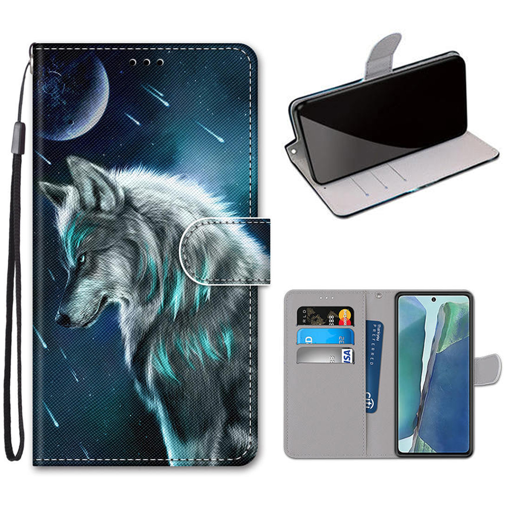 

Pattern Printing Cross Texture Leather Wallet Phone Shell with Strap for Samsung Galaxy Note 20/Note 20 5G - Wolf, Galaxy Note 20