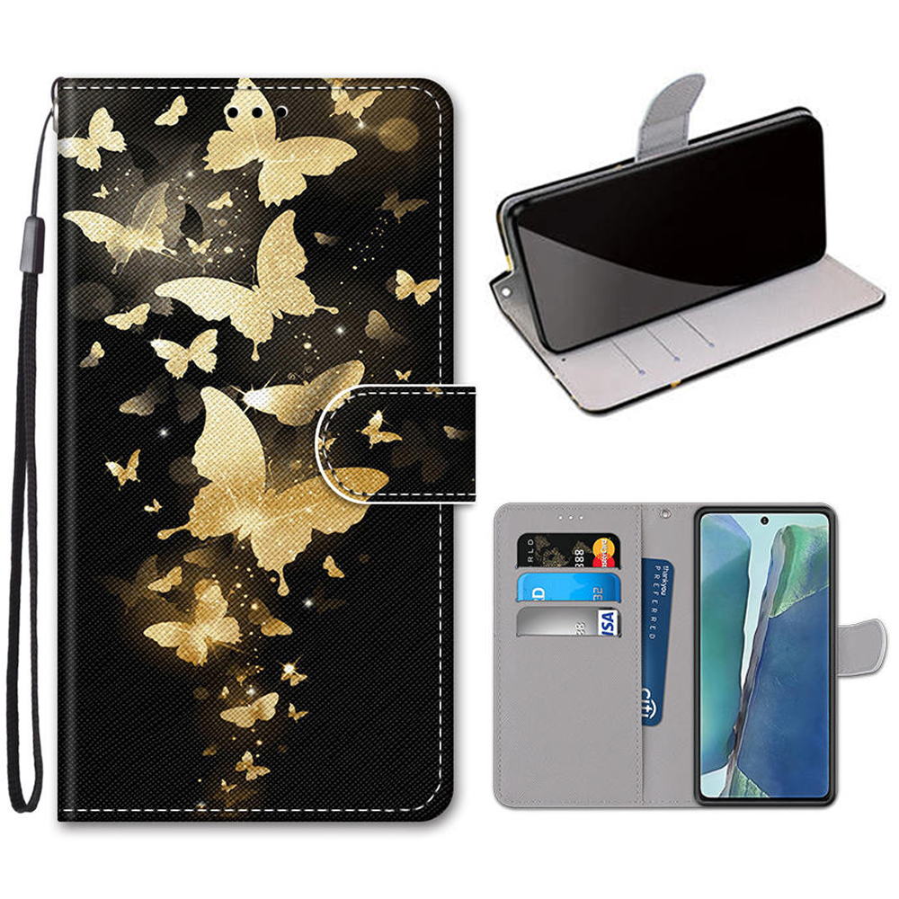 

Pattern Printing Cross Texture Leather Wallet Phone Shell with Strap for Samsung Galaxy Note 20/Note 20 5G - Gold Butterfly, Galaxy Note 20