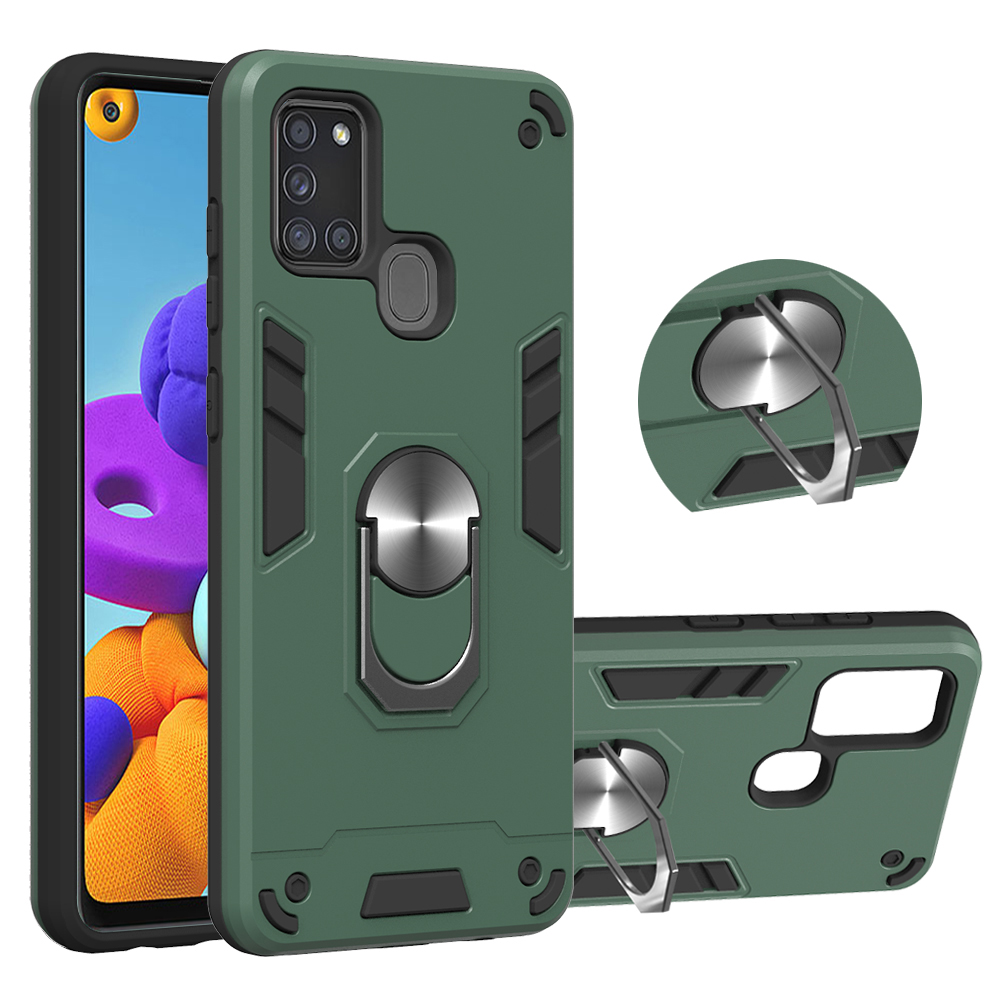

пк + TPU Снятая Оболочка 2-в-1 с Вращающейся Подтяжкой Для Samsung Galaxy A21s - Зеленый, Galaxy A21s